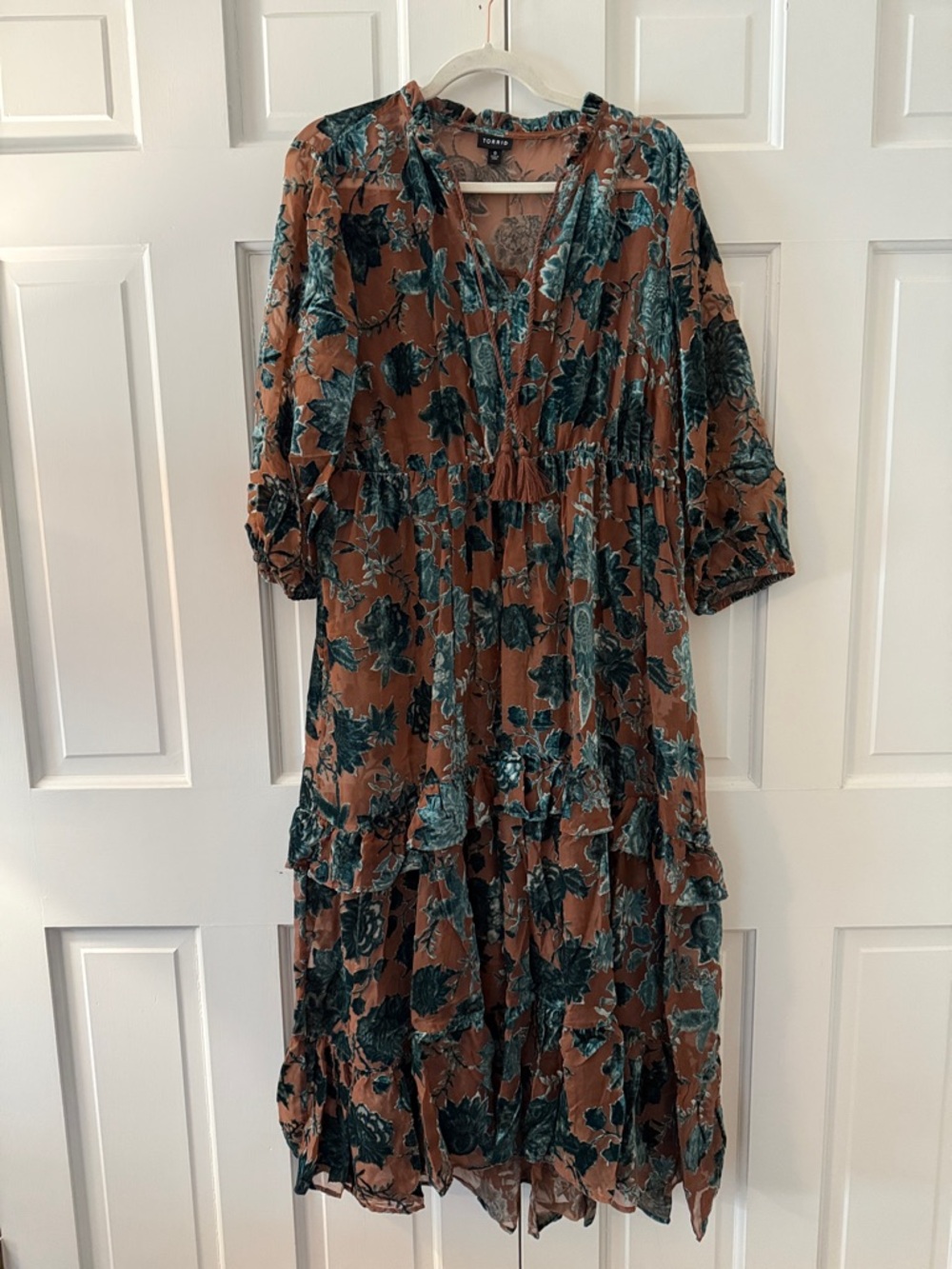 torrid Brown Maxi Dress with Teal Floral Print